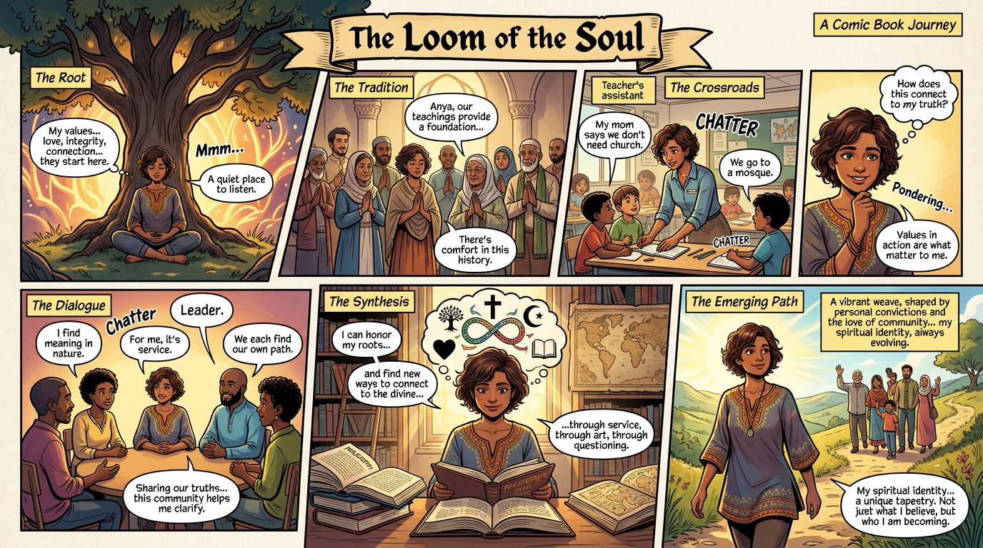 The Loom of the Soul comic about roots, traditions, dialogue, synthesis, and identity